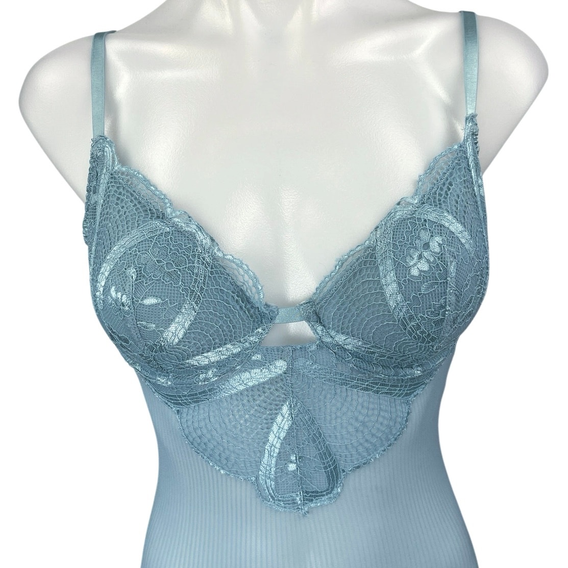 Kat The Label Blue Lace Floral Sleeveless Cami Camisole Tank Teddy Bodysuit M — image 3 of 5